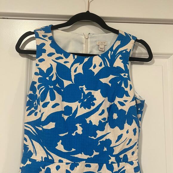 J Crew Women's Blue and White Cotton Floral Tropical Print Sheath Dress Size 4 - Picture 2 of 10